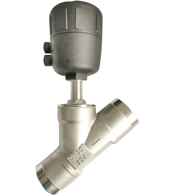 Plastic head welded pneumatic angle seat valve